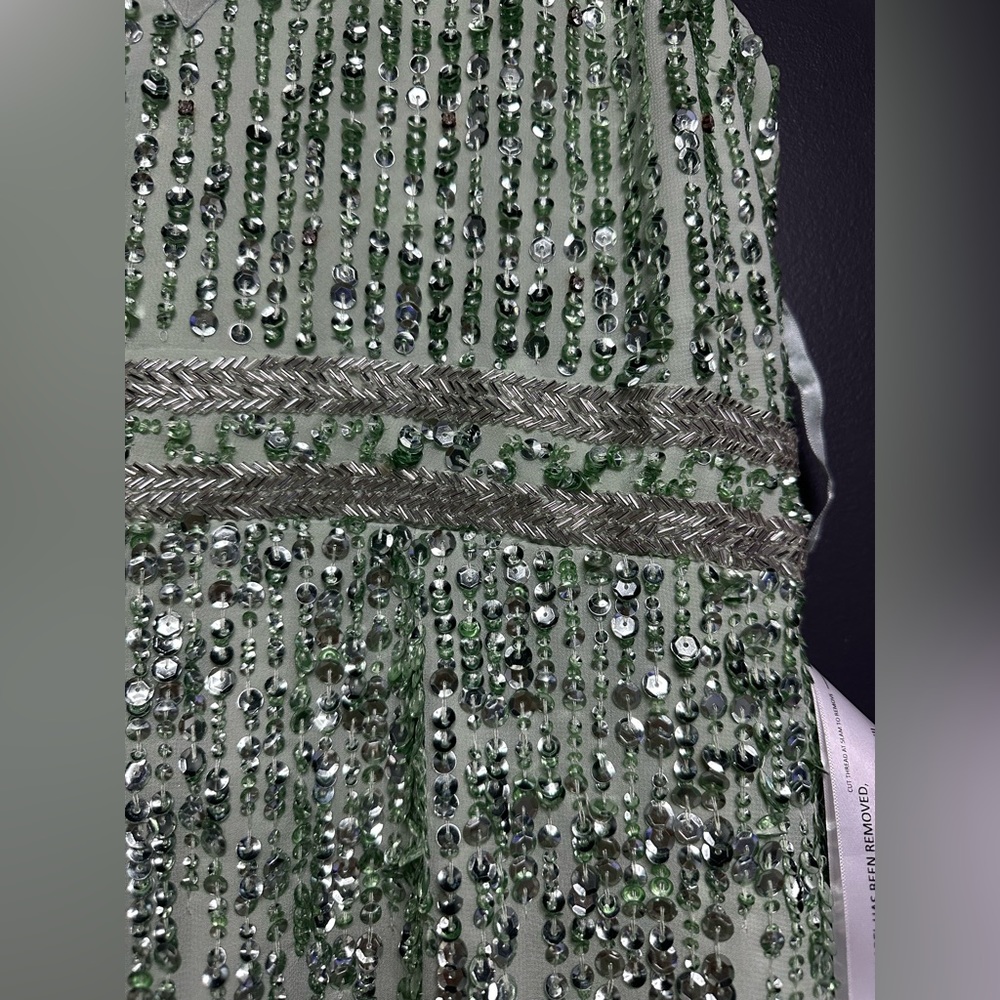 NWT Mac Duggal 70267 Sequined Sleeveless V-Neck Midi Sheath Dress Sage 12 - Picture 7 of 9